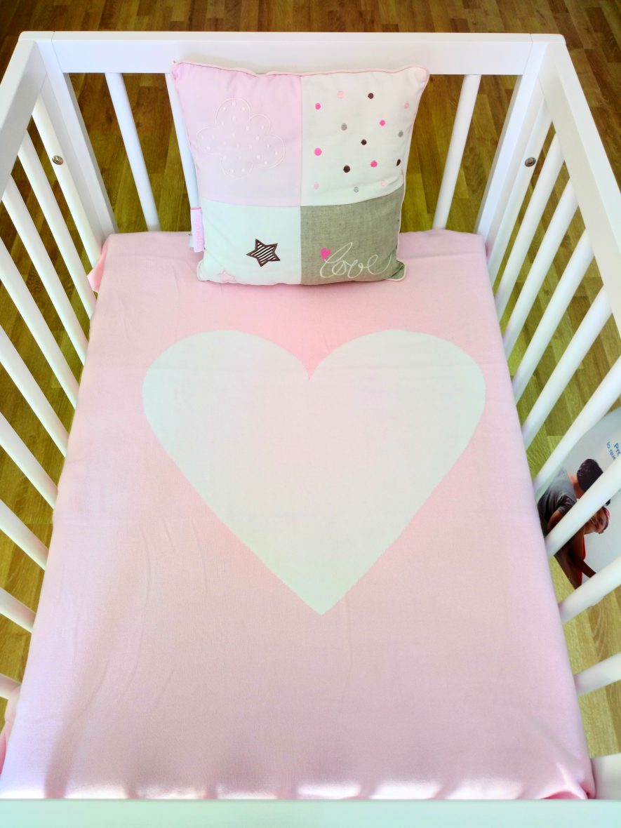 COUVERTURE COTON BEBE 80×100 CM CUORE ROSE