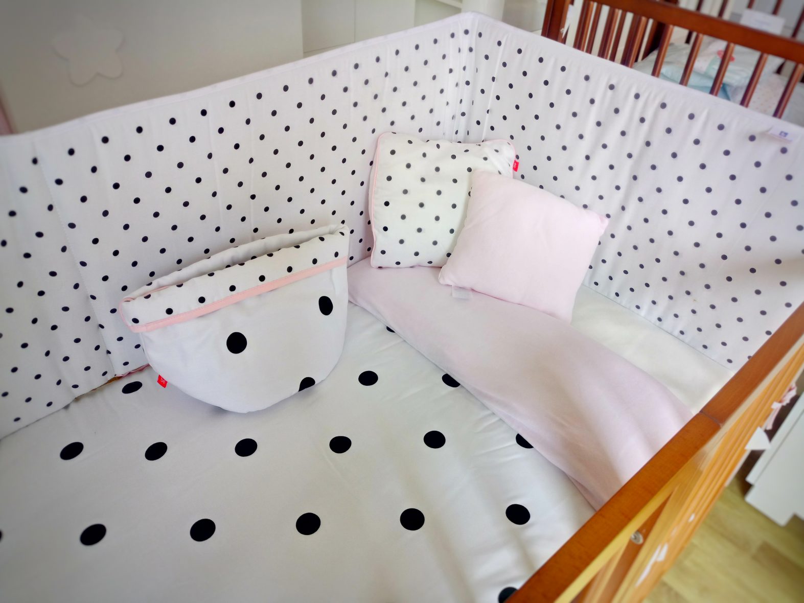 JEU 5 PCS.DESSU DE LIT R. 60 BE DOTS ROSE 60×120 CM